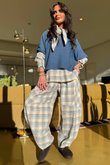 Agnes Plaid Brushed Cotton Barrel Pant Blue